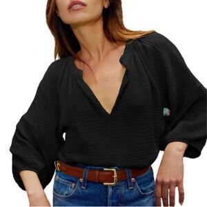 NATION LTD mimi romance blouse in black cotton gauze Large‎